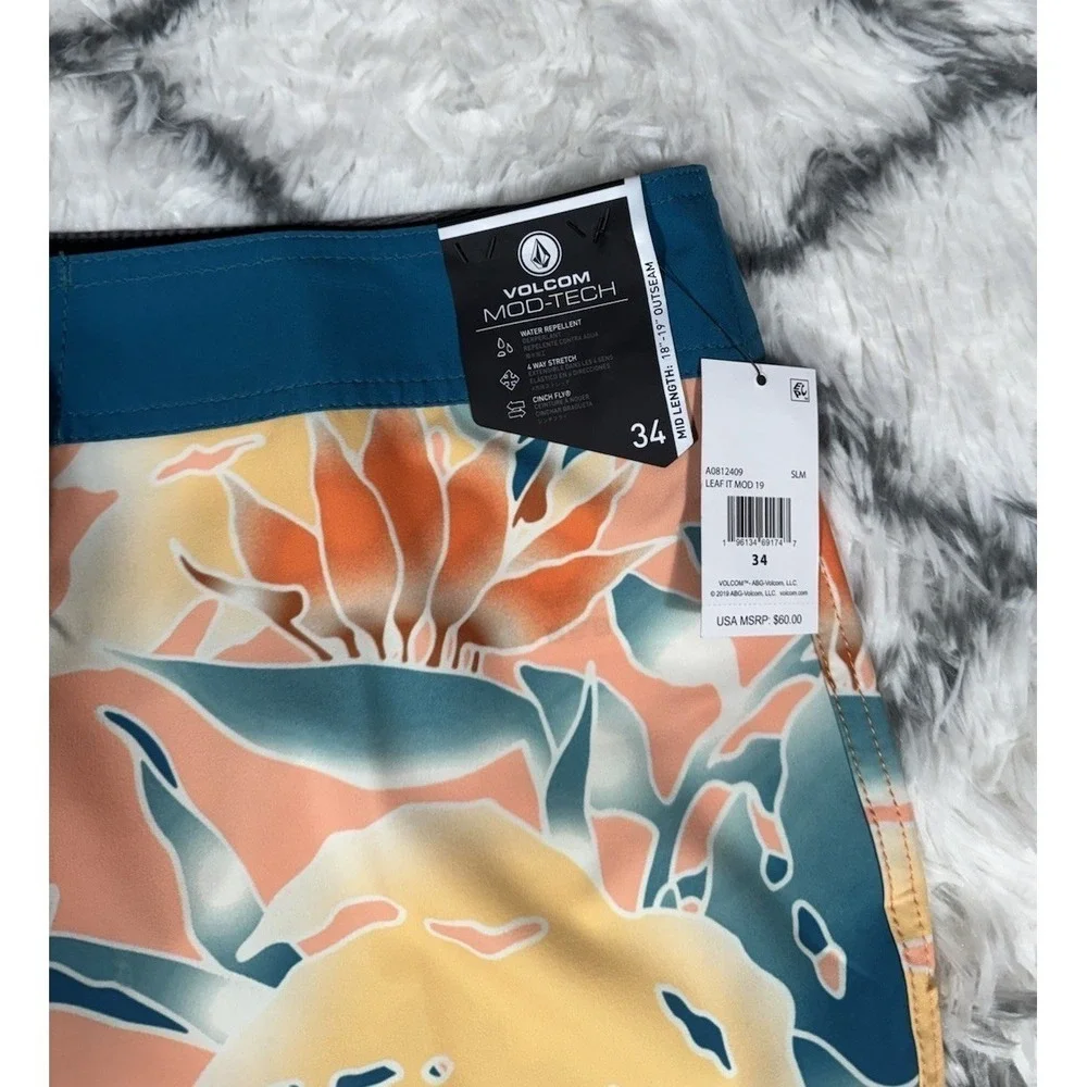 VOLCOM Leaf It Mod-Tech Board Shorts Swim Trunks Multicolor Mens Sz 34 *NEW* $60